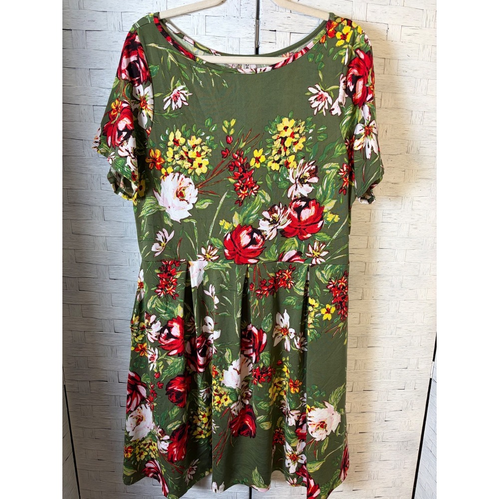 24seven Comfort Apparel Womens Dress Floral Fit‎ & Flare Pocket casual Plus Size